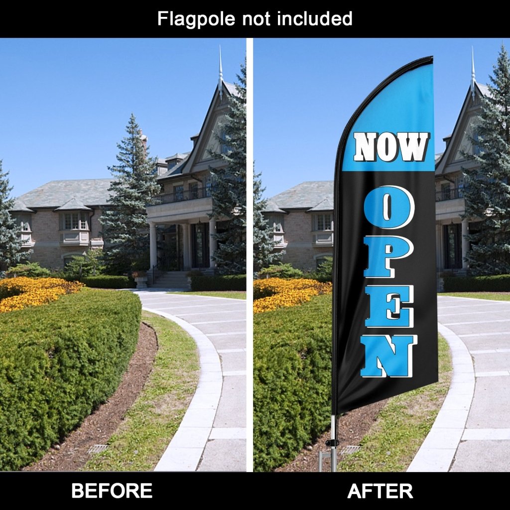 8FT Now Open Blue Advertising Swooper Flag(Flagpole Not Included 3.4)