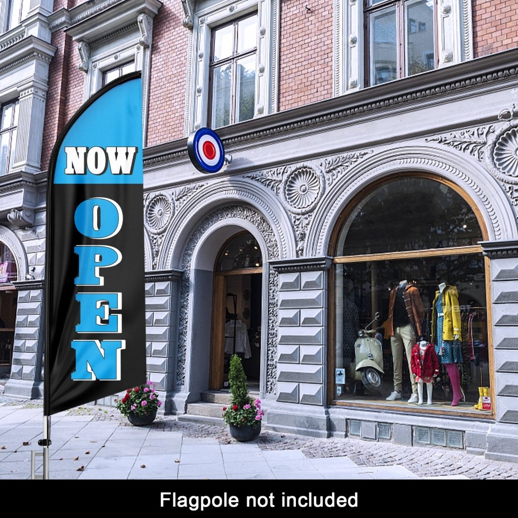 8FT Now Open Blue Advertising Swooper Flag(Flagpole Not Included 3.4)