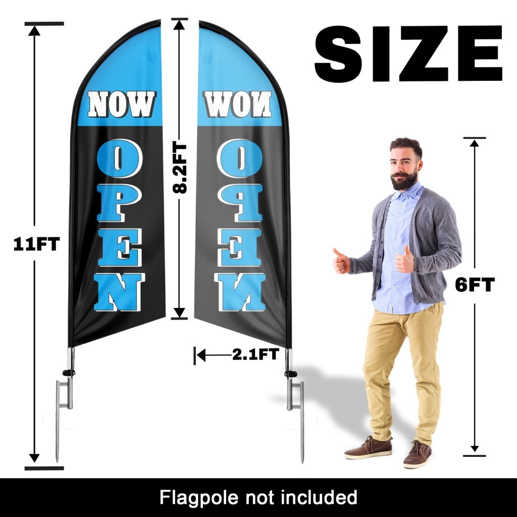 8FT Now Open Blue Advertising Swooper Flag(Flagpole Not Included 3.4)