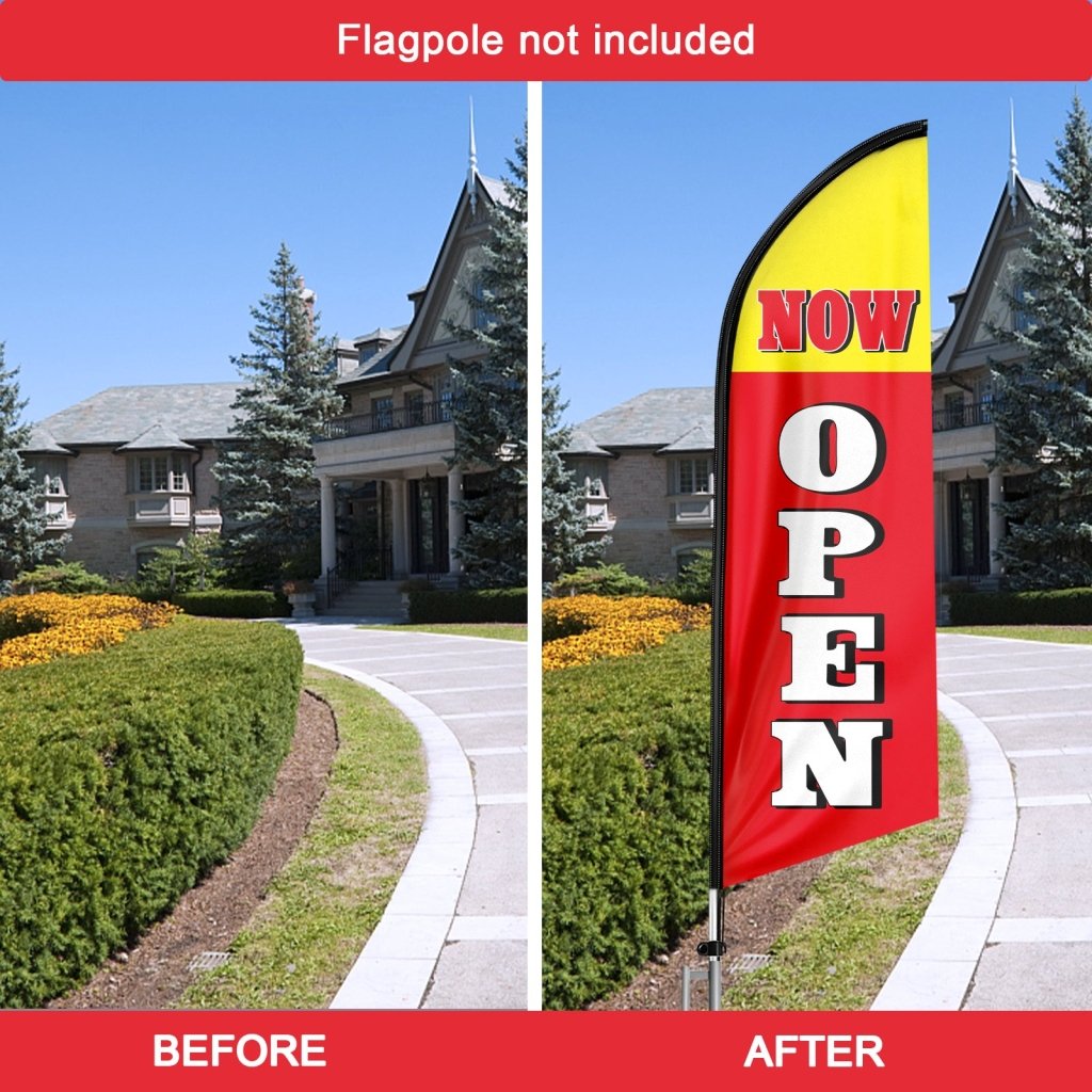8FT Now Open Red Advertising Swooper Flag(Flagpole Not Included 3.4)