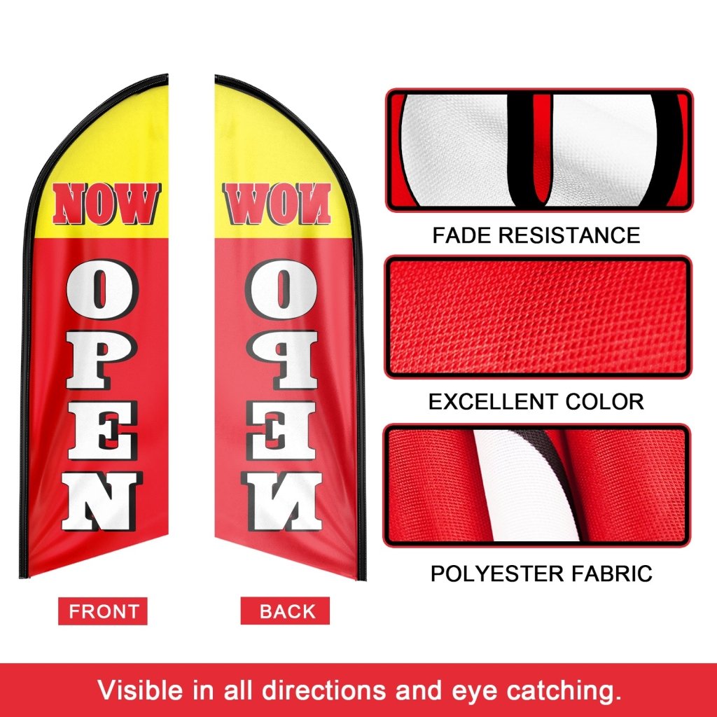 8FT Now Open Red Advertising Swooper Flag(Flagpole Not Included 3.4)