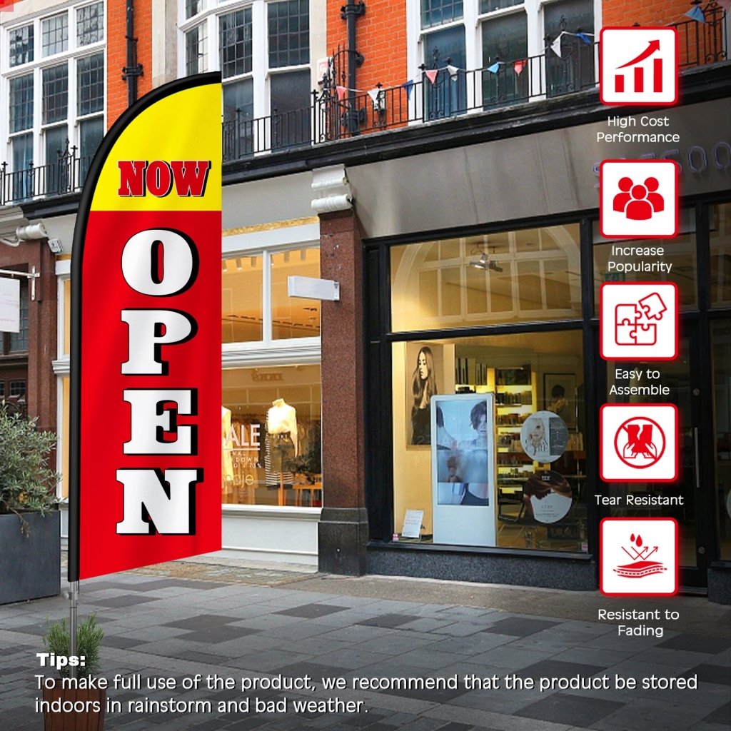 8FT Now Open Red Feather Flag with Stainless Steel Pole Kit(2m flag set)