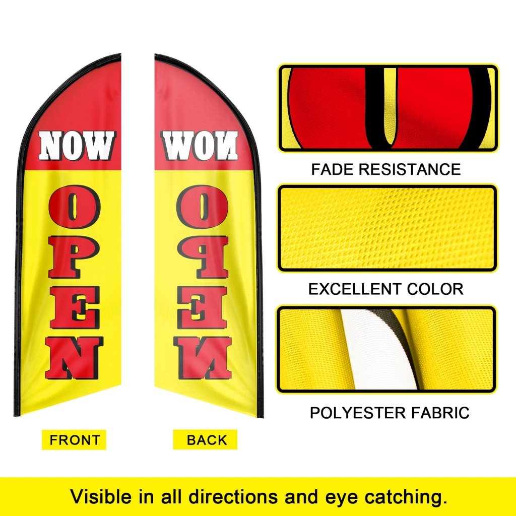 8FT Now Open Yellow Advertising Swooper Flag(Flagpole Not Included 3.4)
