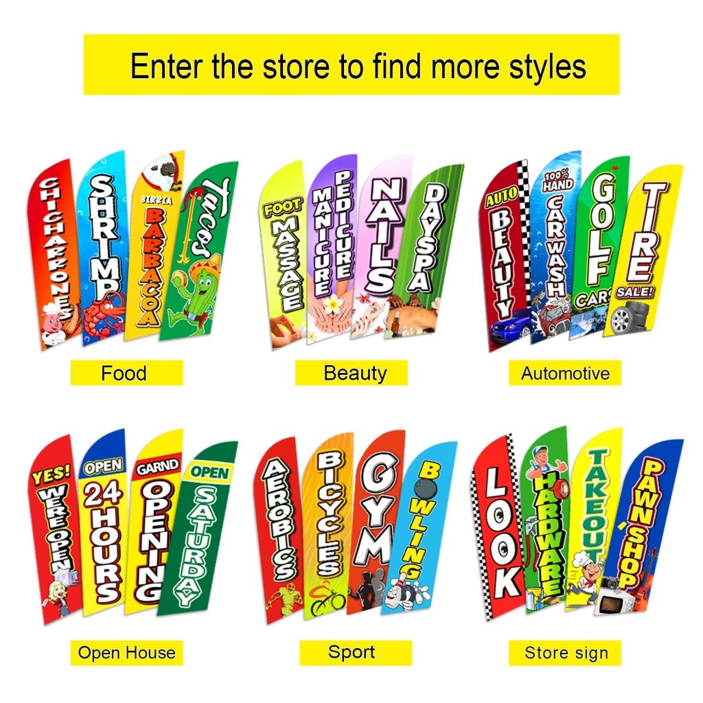 8FT Now Open Yellow Advertising Swooper Flag(Flagpole Not Included 3.4)