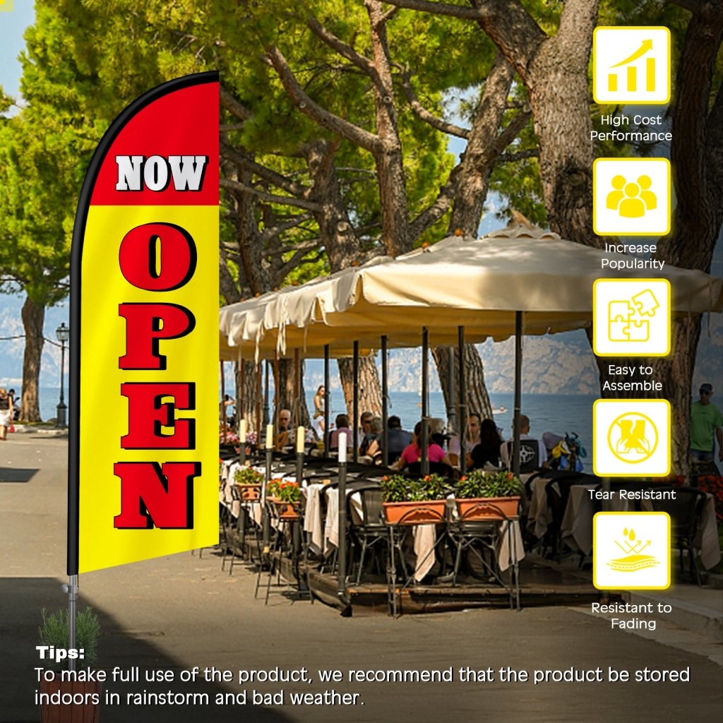 8FT Now Open Yellow Feather Flag with Stainless Steel Pole Kit(2m flag set)