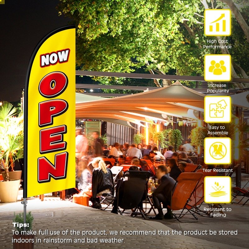 8FT Now Open Yellow Feather Flag with Stainless Steel Pole Kit(2m flag set)