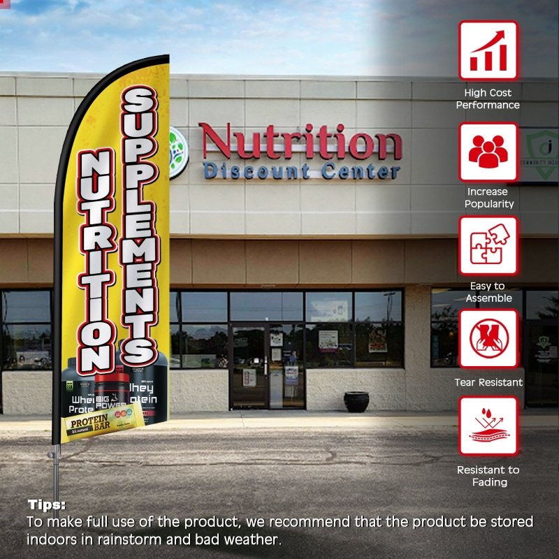 8FT Nutrition Supplements Banner Feather Flag with Stainless Steel Pole Kit(2m flag set)
