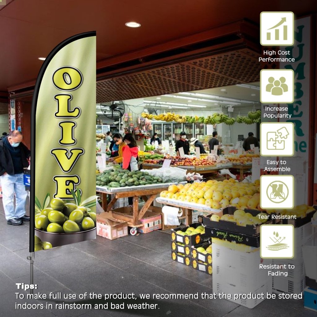 8FT Olive Feather Flag with Stainless Steel Pole Kit(2m flag set)