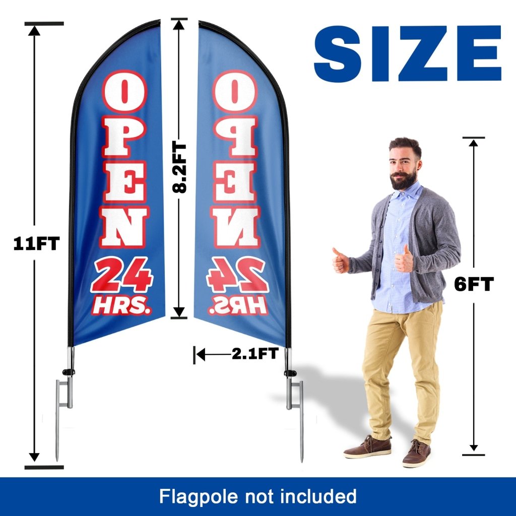 8FT Open 24 Hrs Blue Swooper Flag(Flagpole Not Included 3.4)