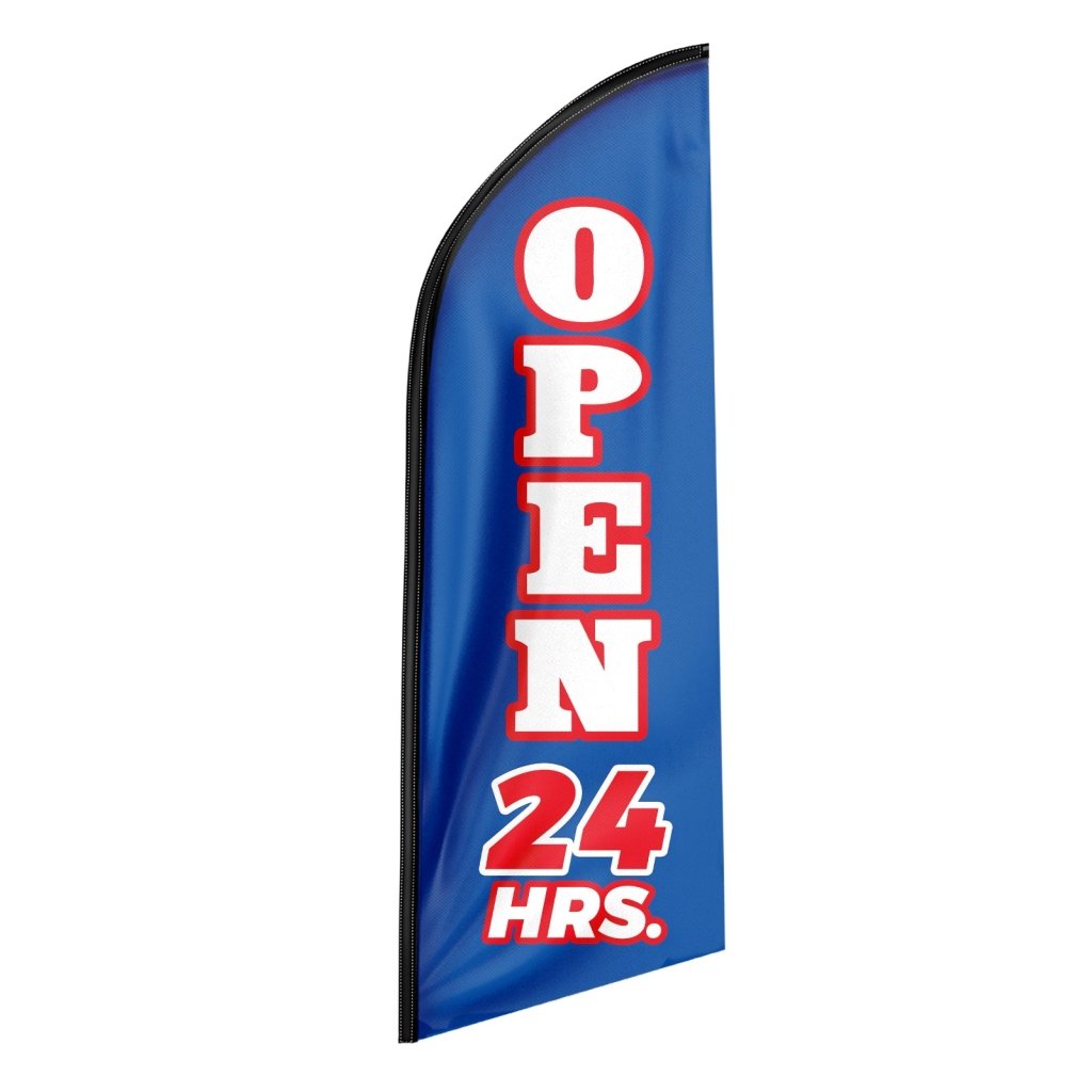 8FT Open 24 Hrs Blue Swooper Flag(Flagpole Not Included 3.4)