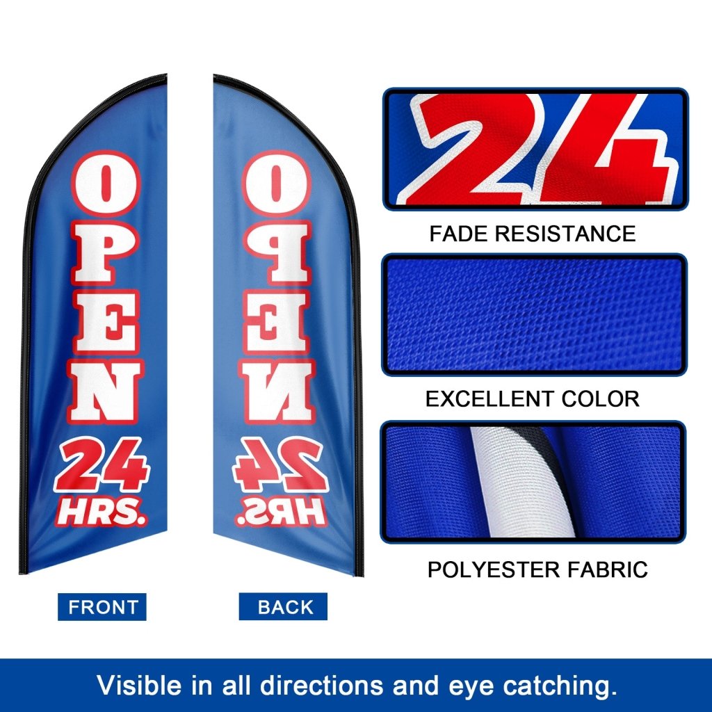 8FT Open 24 Hrs Blue Swooper Flag(Flagpole Not Included 3.4)
