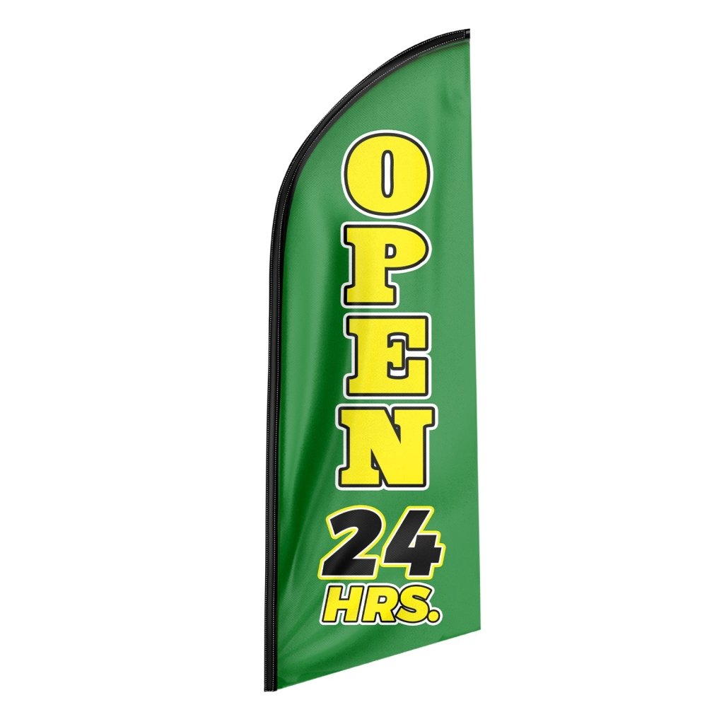 8FT Open 24 Hrs Green Swooper Flag(Flagpole Not Included 3.4)