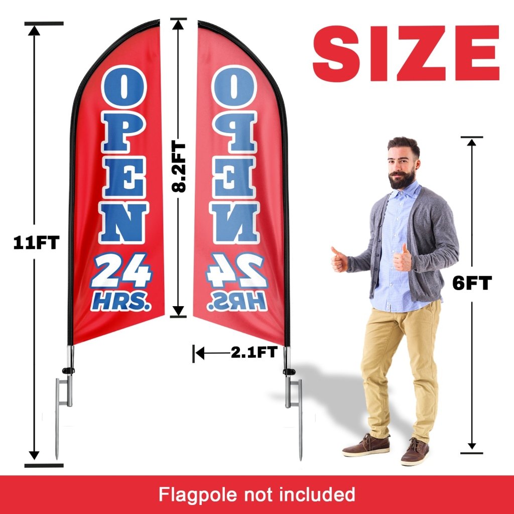 8FT Open 24 Hrs Red Swooper Flag(Flagpole Not Included 3.4)