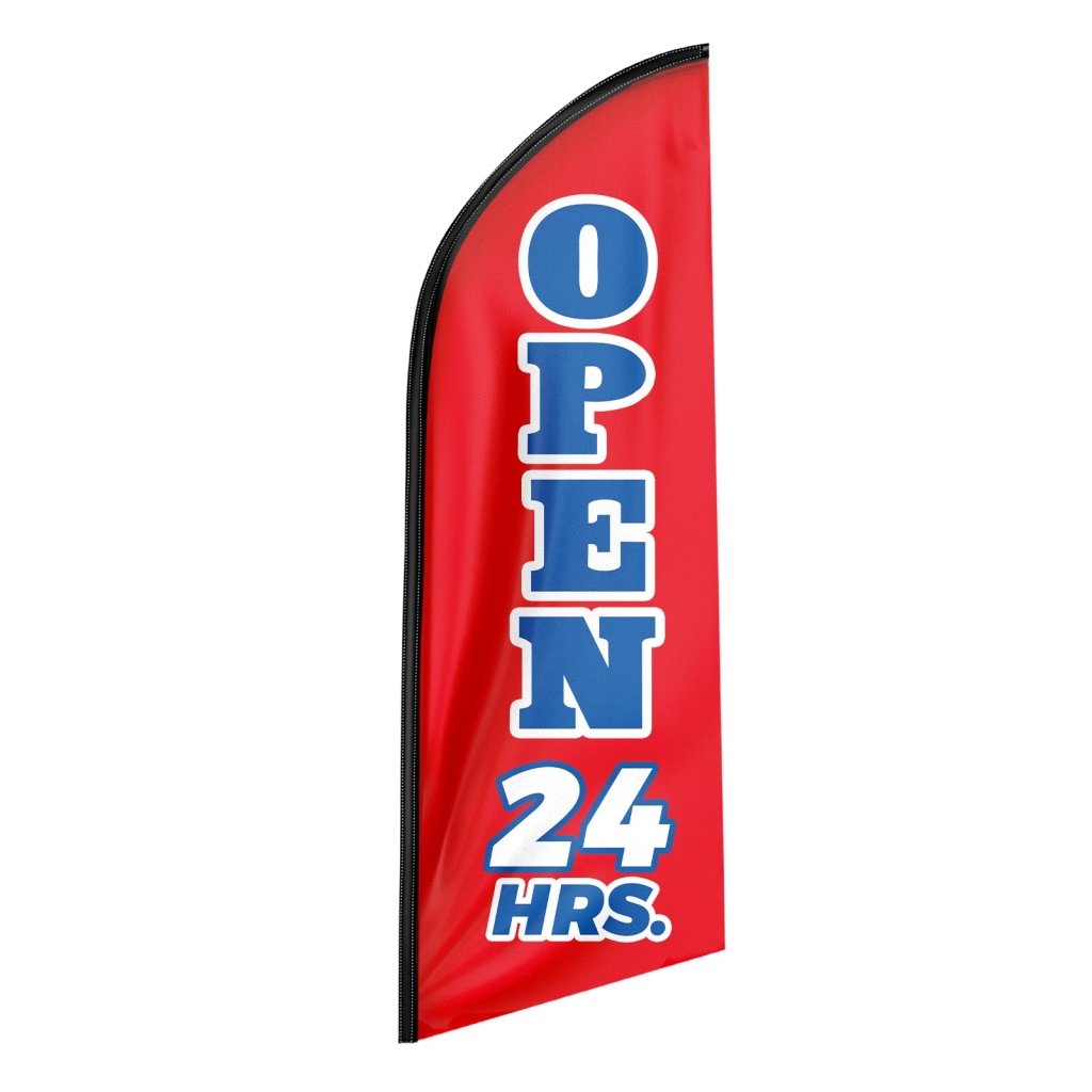8FT Open 24 Hrs Red Swooper Flag(Flagpole Not Included 3.4)