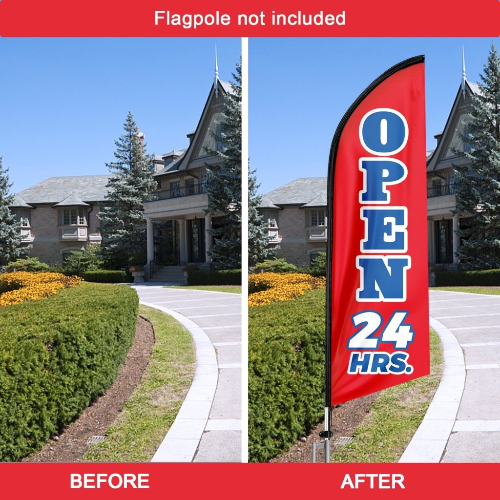 8FT Open 24 Hrs Red Swooper Flag(Flagpole Not Included 3.4)