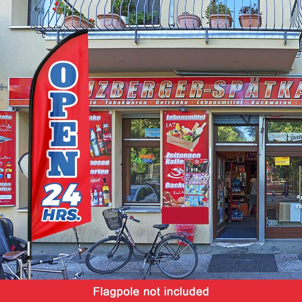 8FT Open 24 Hrs Red Swooper Flag(Flagpole Not Included 3.4)