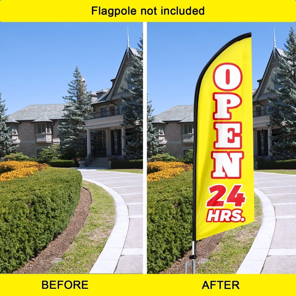 8FT Open 24 Hrs Yellow Swooper Flag(Flagpole Not Included 3.4)