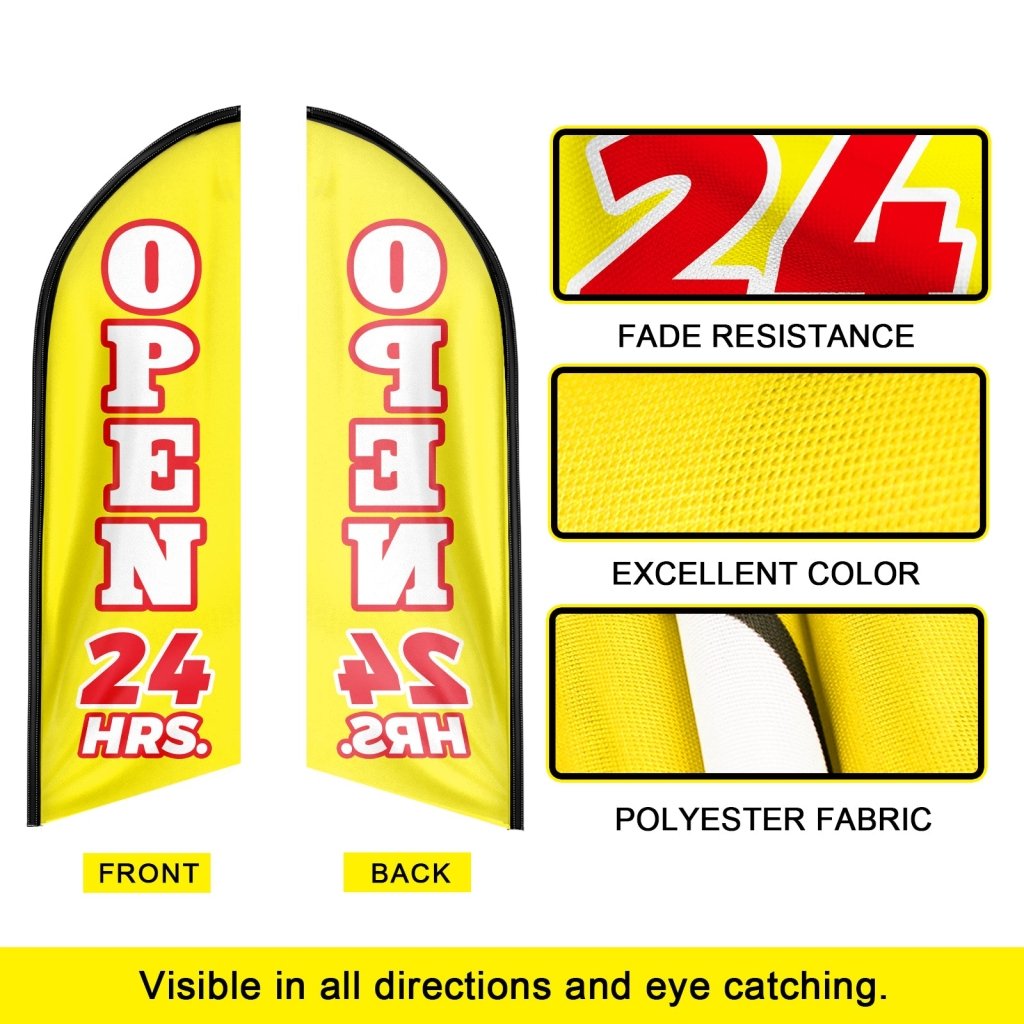 8FT Open 24 Hrs Yellow Swooper Flag(Flagpole Not Included 3.4)