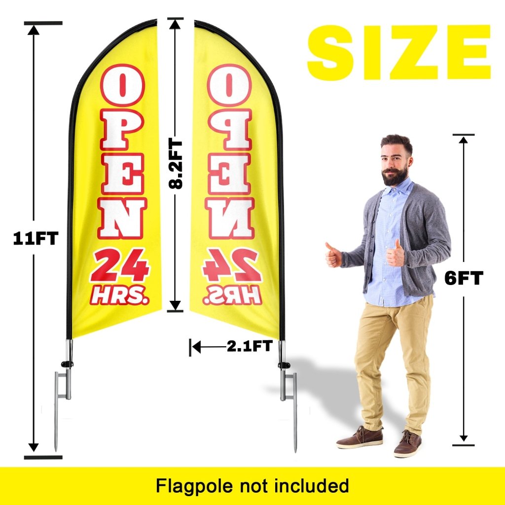 8FT Open 24 Hrs Yellow Swooper Flag(Flagpole Not Included 3.4)