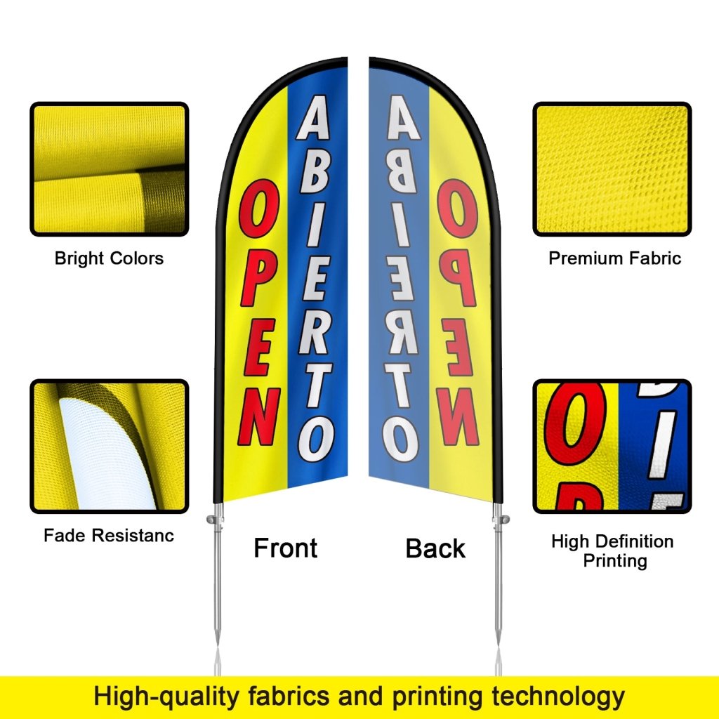 8FT Open Abierto 01 Feather Flag with Stainless Steel Pole Kit(2m flag set)