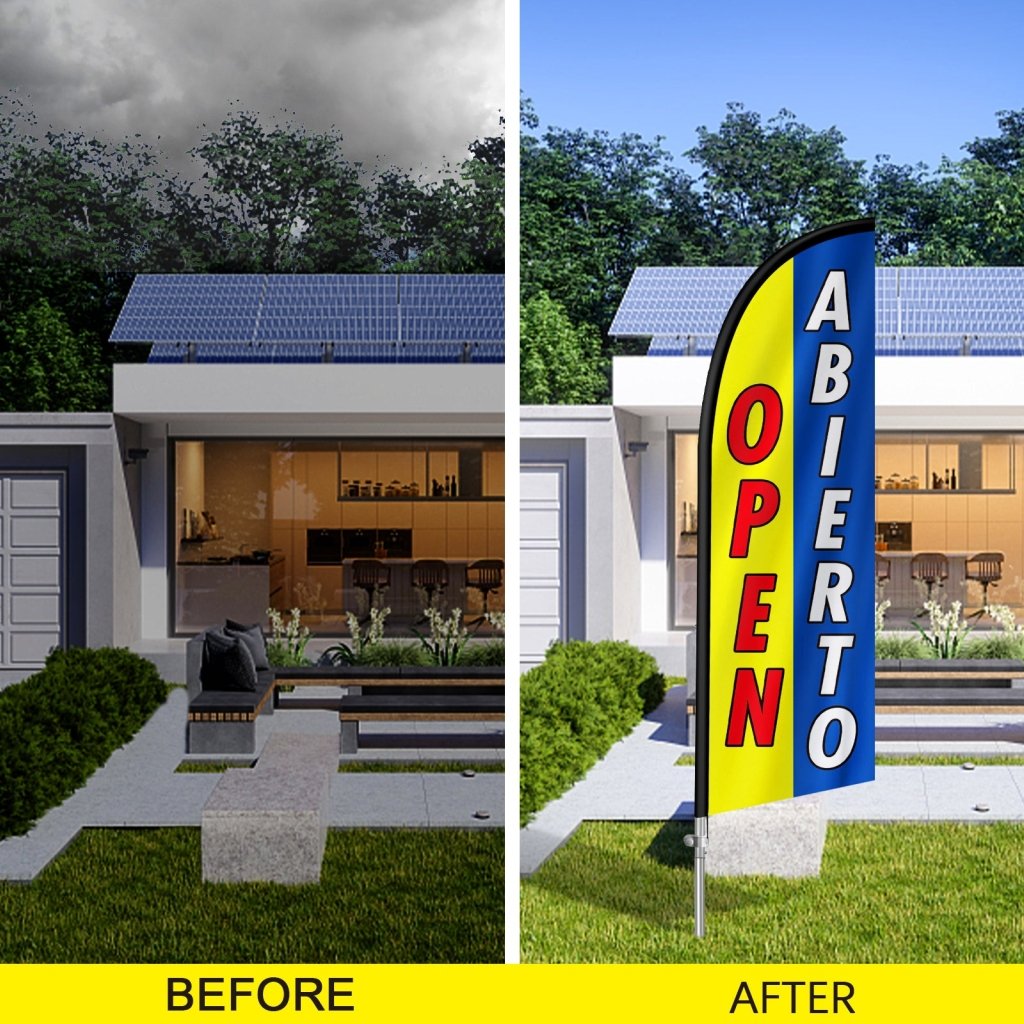 8FT Open Abierto 01 Feather Flag with Stainless Steel Pole Kit(2m flag set)