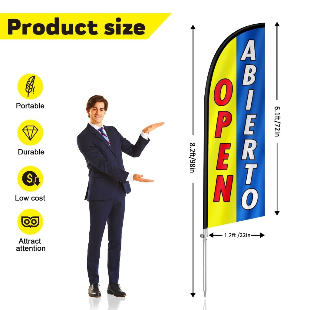 8FT Open Abierto 01 Feather Flag with Stainless Steel Pole Kit(2m flag set)