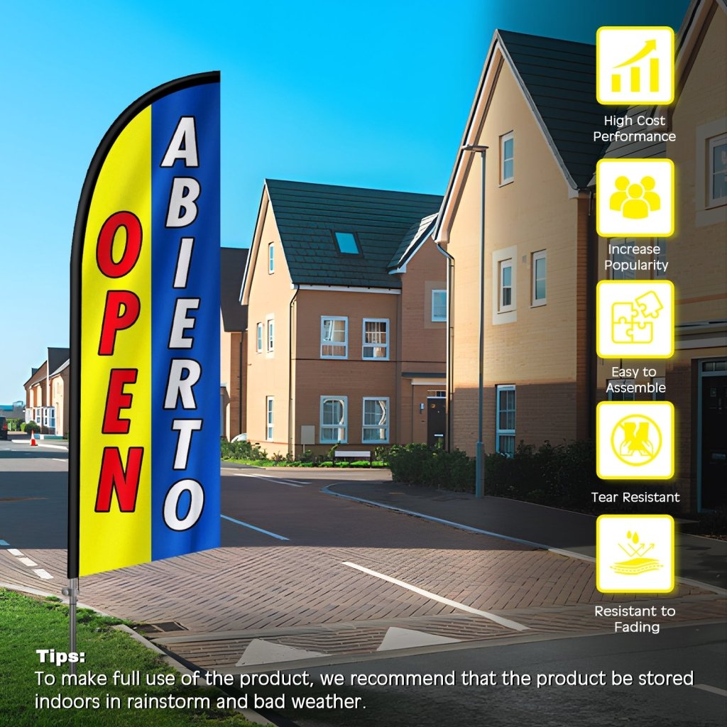 8FT Open Abierto 01 Feather Flag with Stainless Steel Pole Kit(2m flag set)