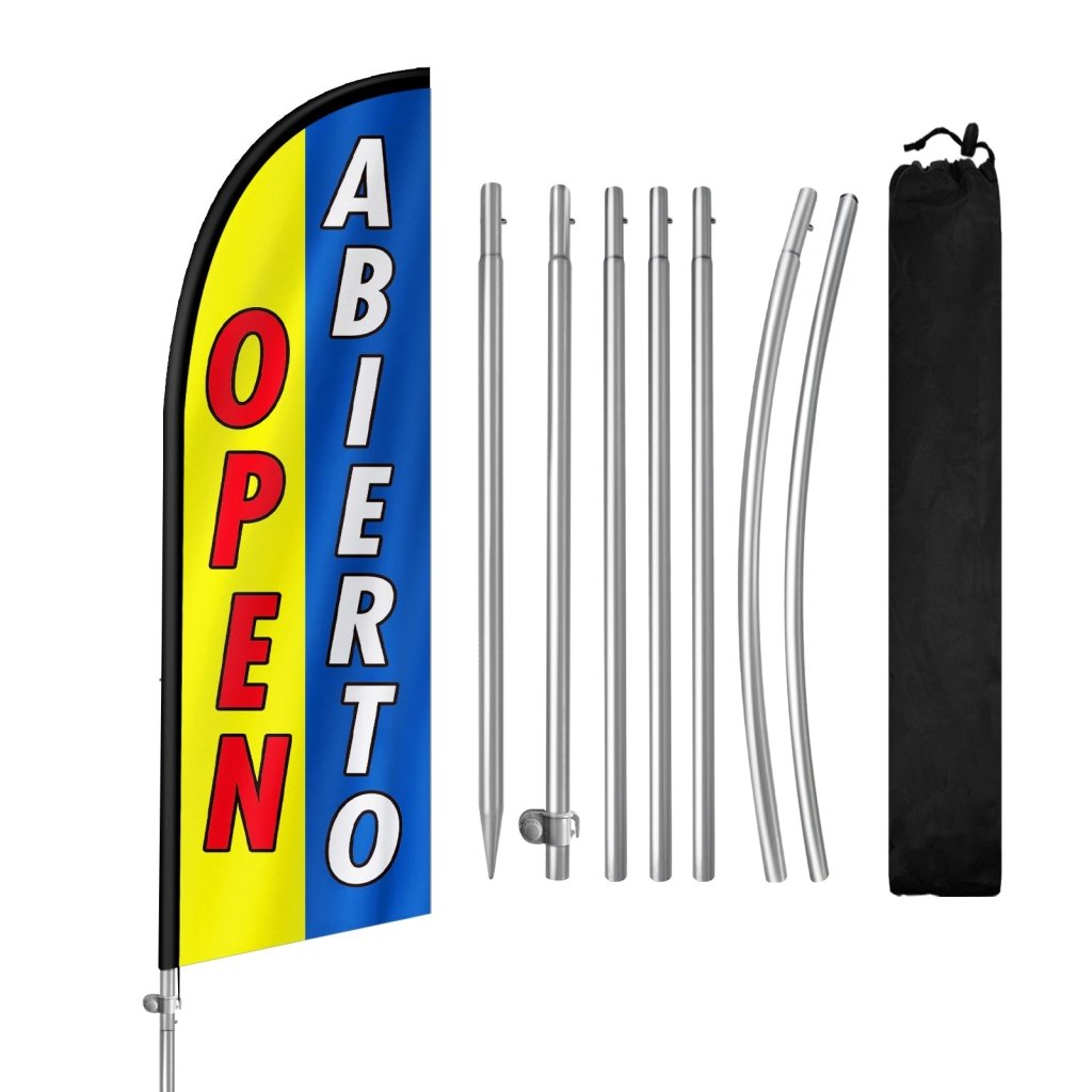 8FT Open Abierto 01 Feather Flag with Stainless Steel Pole Kit(2m flag set)