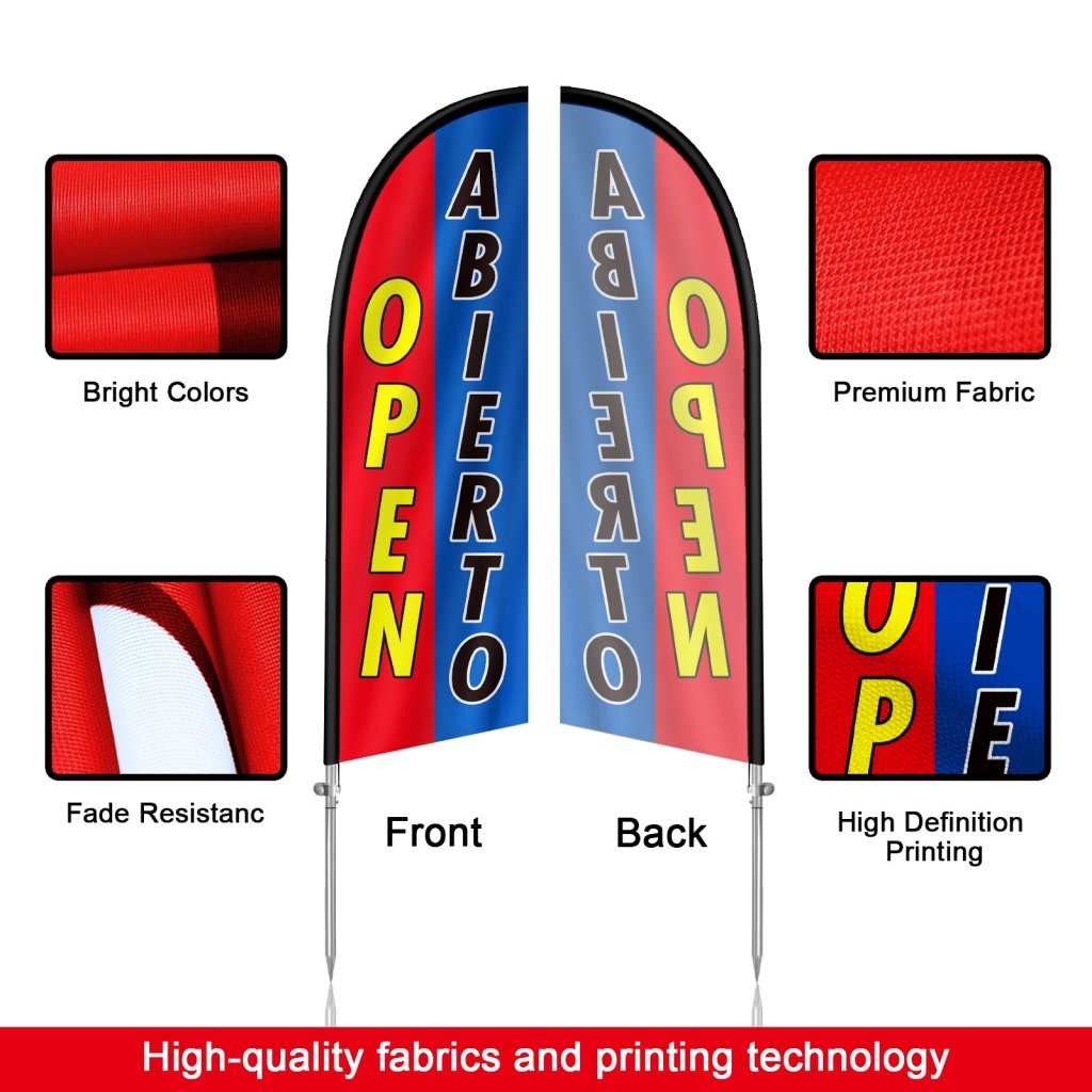 8FT Open Abierto Feather Flag with Stainless Steel Pole Kit(2m flag set)