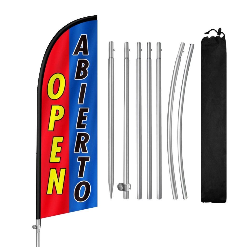 8FT Open Abierto Feather Flag with Stainless Steel Pole Kit(2m flag set)