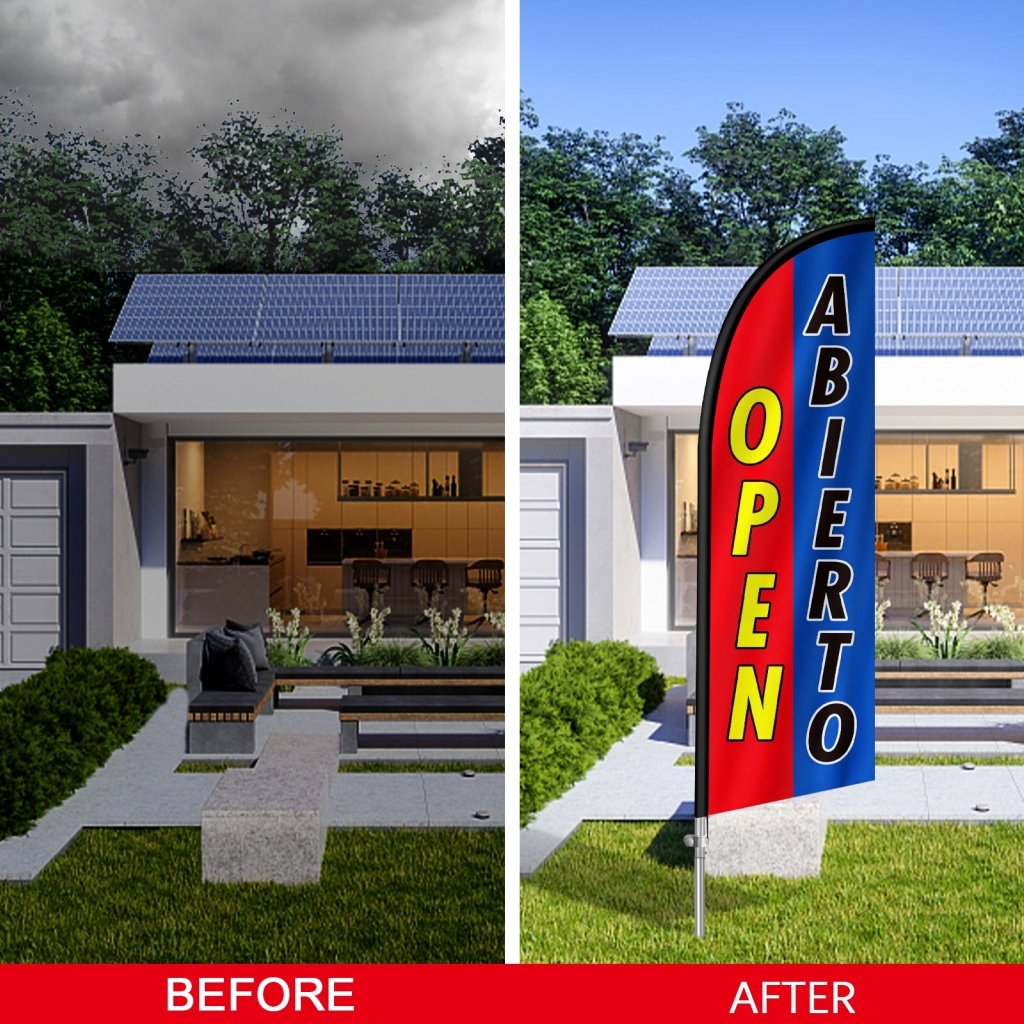 8FT Open Abierto Feather Flag with Stainless Steel Pole Kit(2m flag set)