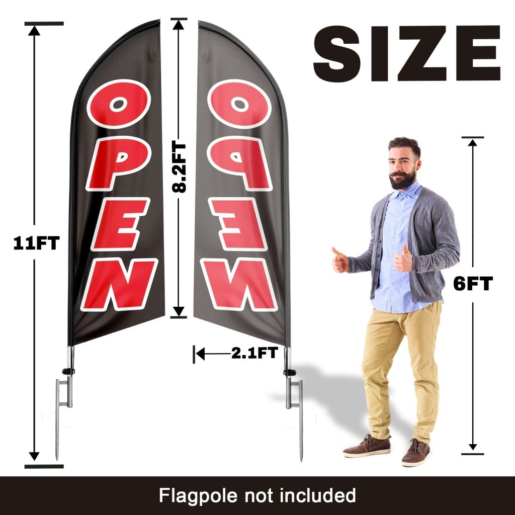 8FT Open Black 02 Advertising Swooper Flag(Flagpole Not Included 3.4)