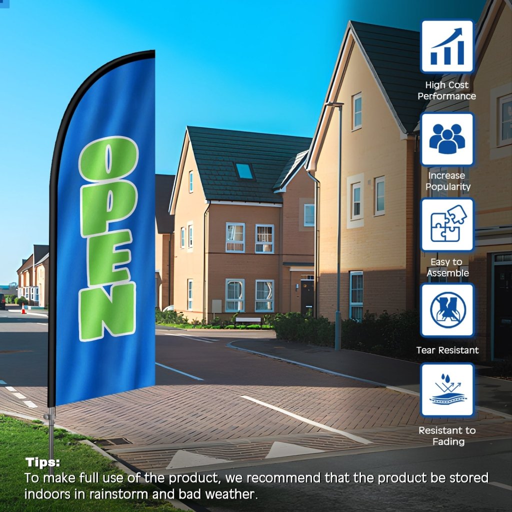 8FT Open Blue&Green Banner Feather Flag with Stainless Steel Pole Kit(2m flag set)