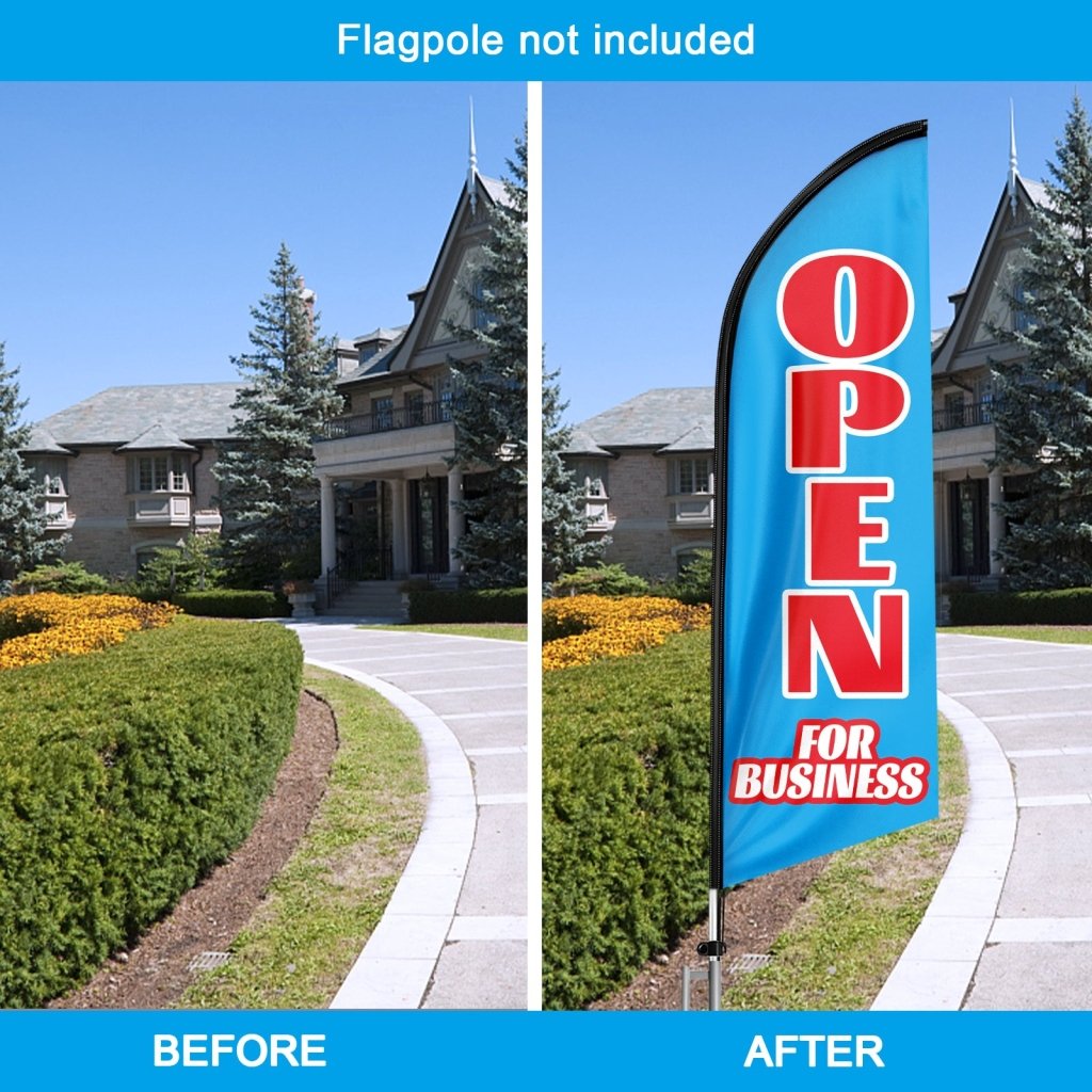 8FT Open For Business Blue Advertising Swooper Flag(Flagpole Not Included 3.4)