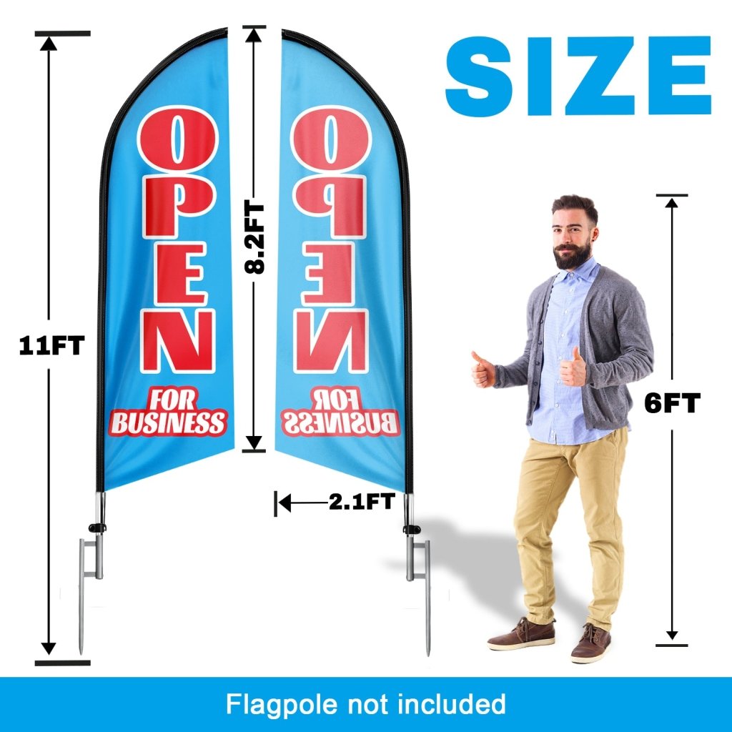 8FT Open For Business Blue Advertising Swooper Flag(Flagpole Not Included 3.4)