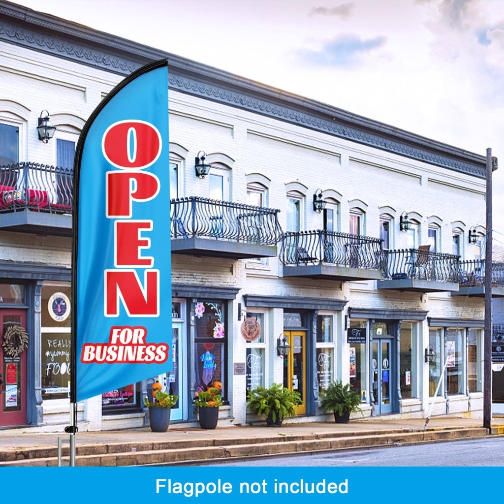 8FT Open For Business Blue Advertising Swooper Flag(Flagpole Not Included 3.4)