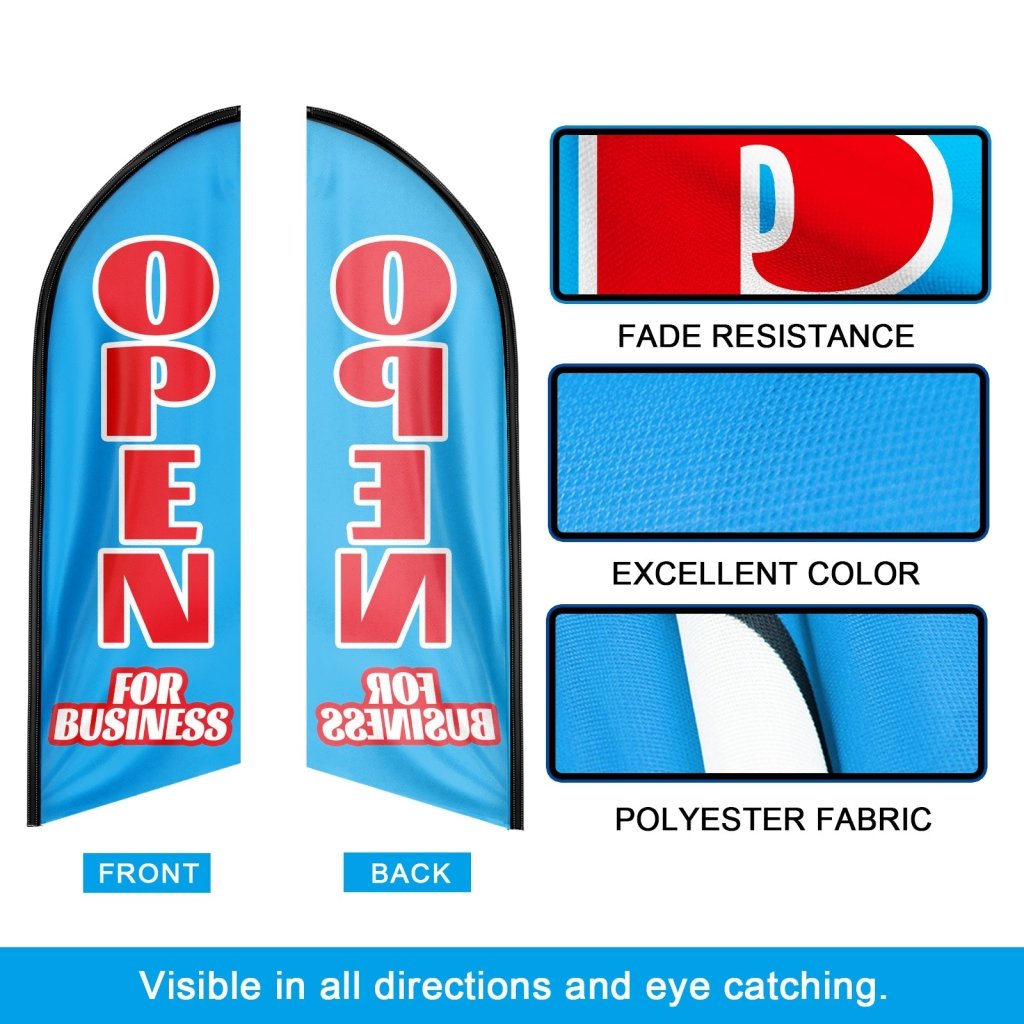 8FT Open For Business Blue Advertising Swooper Flag(Flagpole Not Included 3.4)