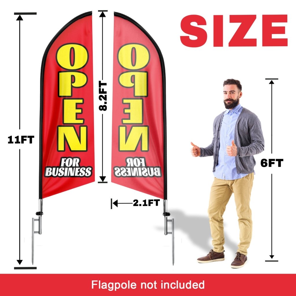 8FT Open For Business Red Advertising Swooper Flag(Flagpole Not Included 3.4)