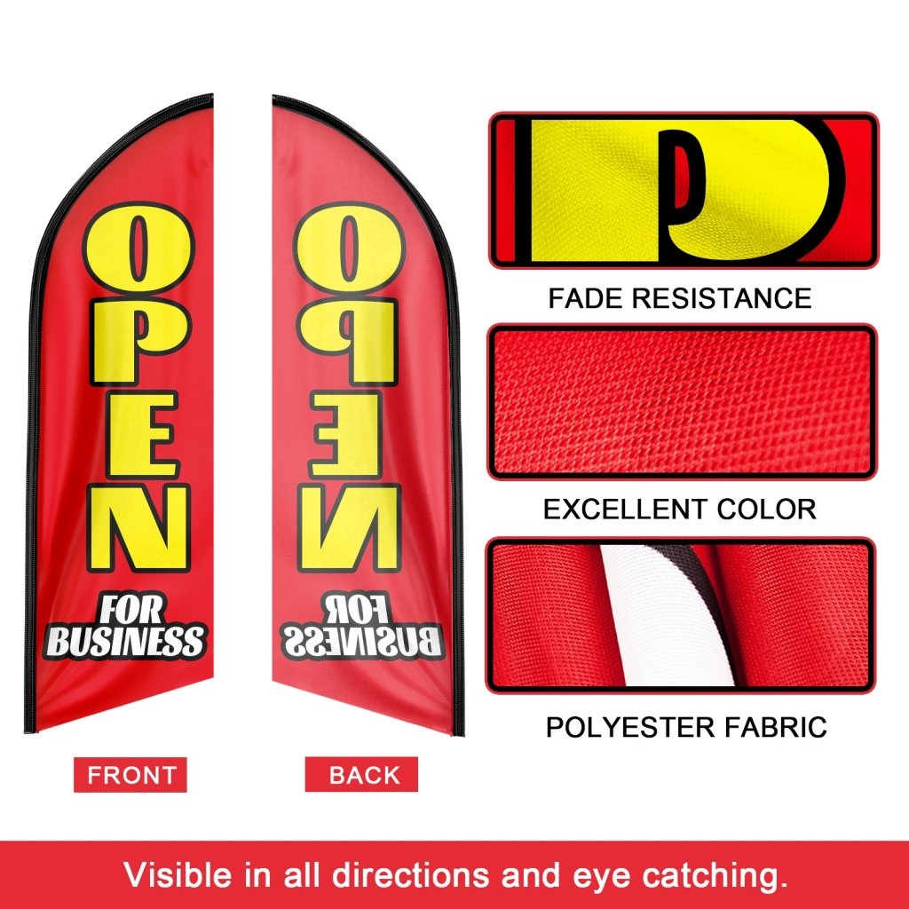 8FT Open For Business Red Advertising Swooper Flag(Flagpole Not Included 3.4)