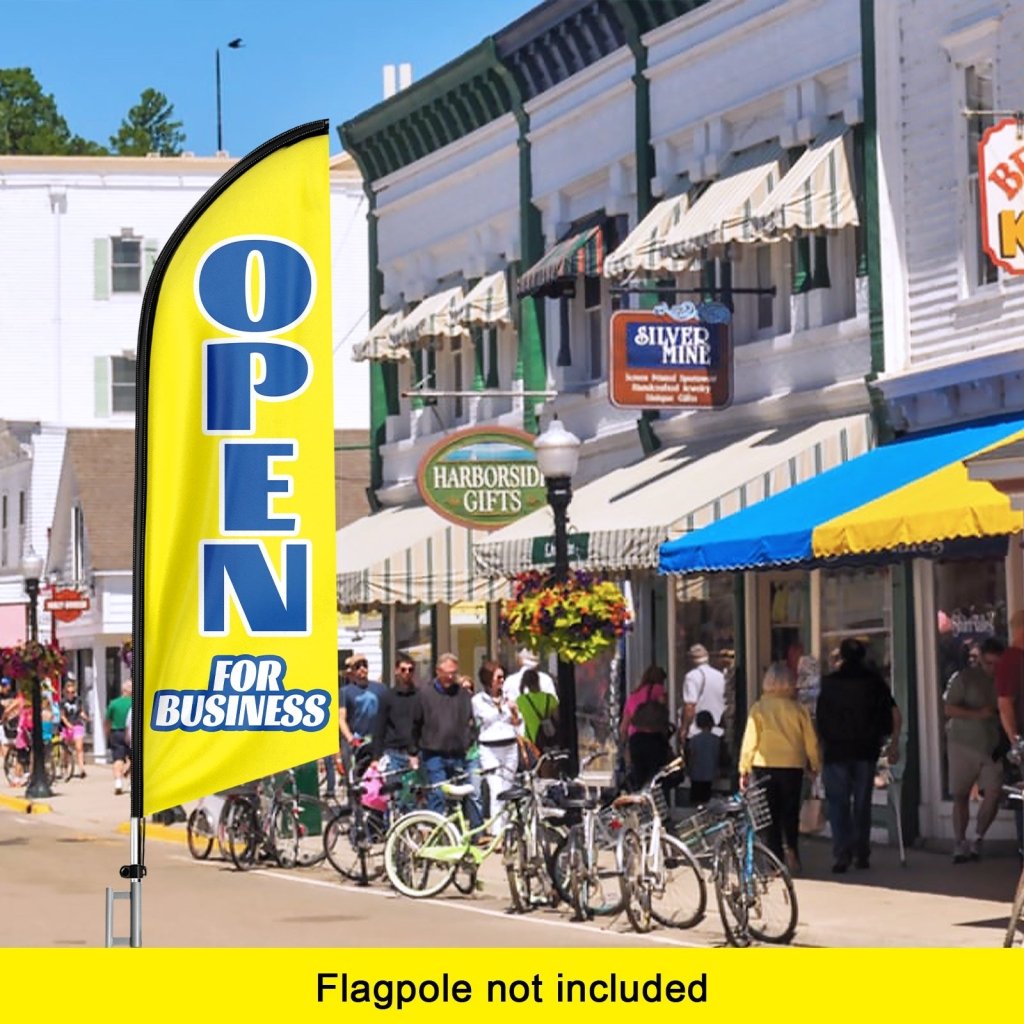 8FT Open For Business Yellow Advertising Swooper Flag(Flagpole Not Included 3.4)