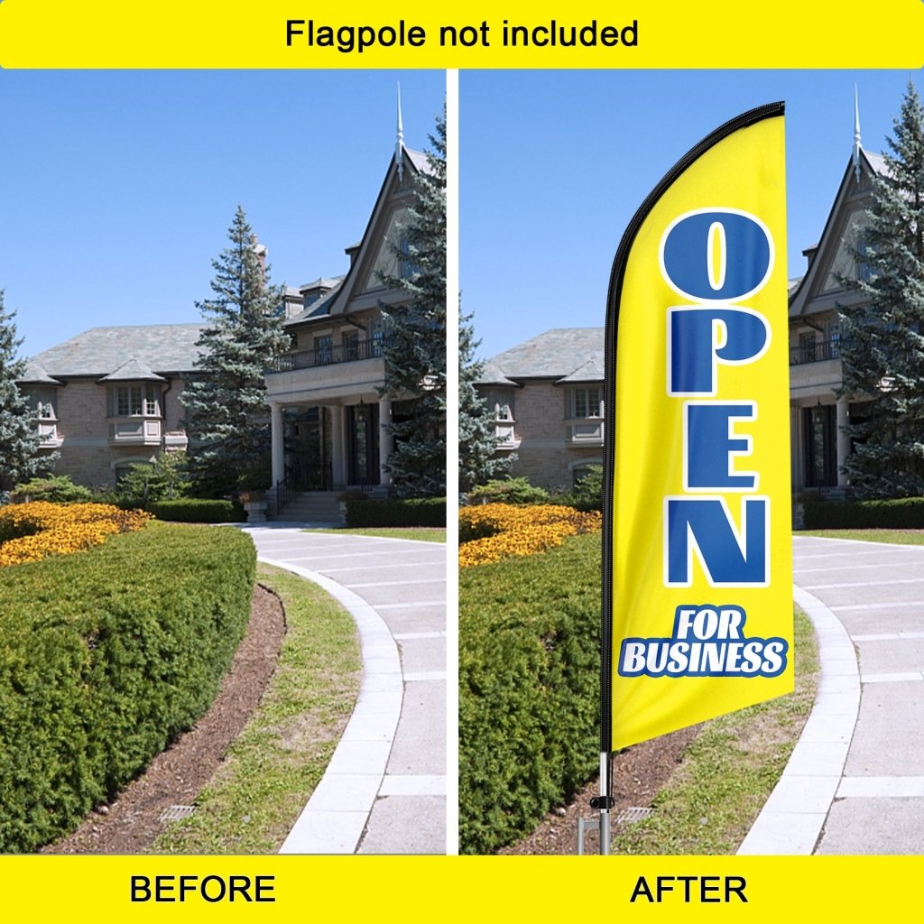 8FT Open For Business Yellow Advertising Swooper Flag(Flagpole Not Included 3.4)