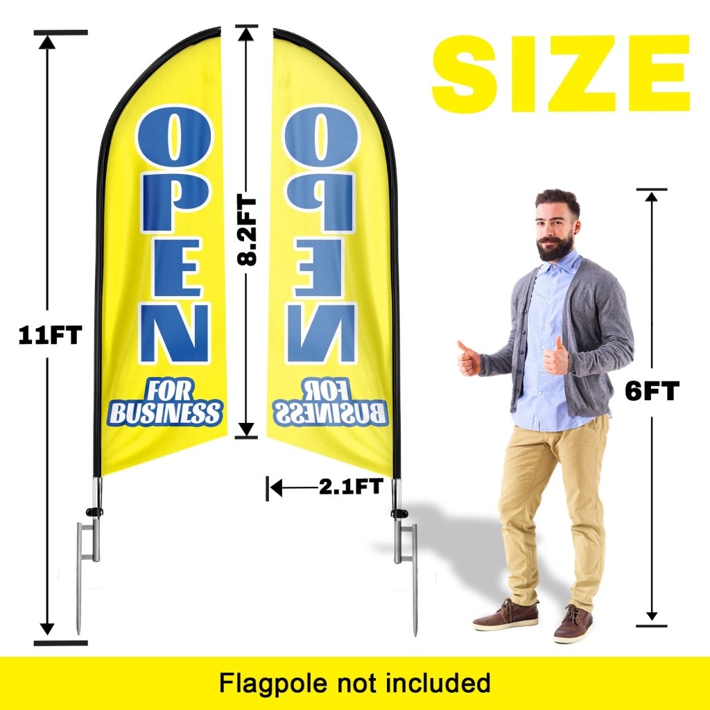 8FT Open For Business Yellow Advertising Swooper Flag(Flagpole Not Included 3.4)