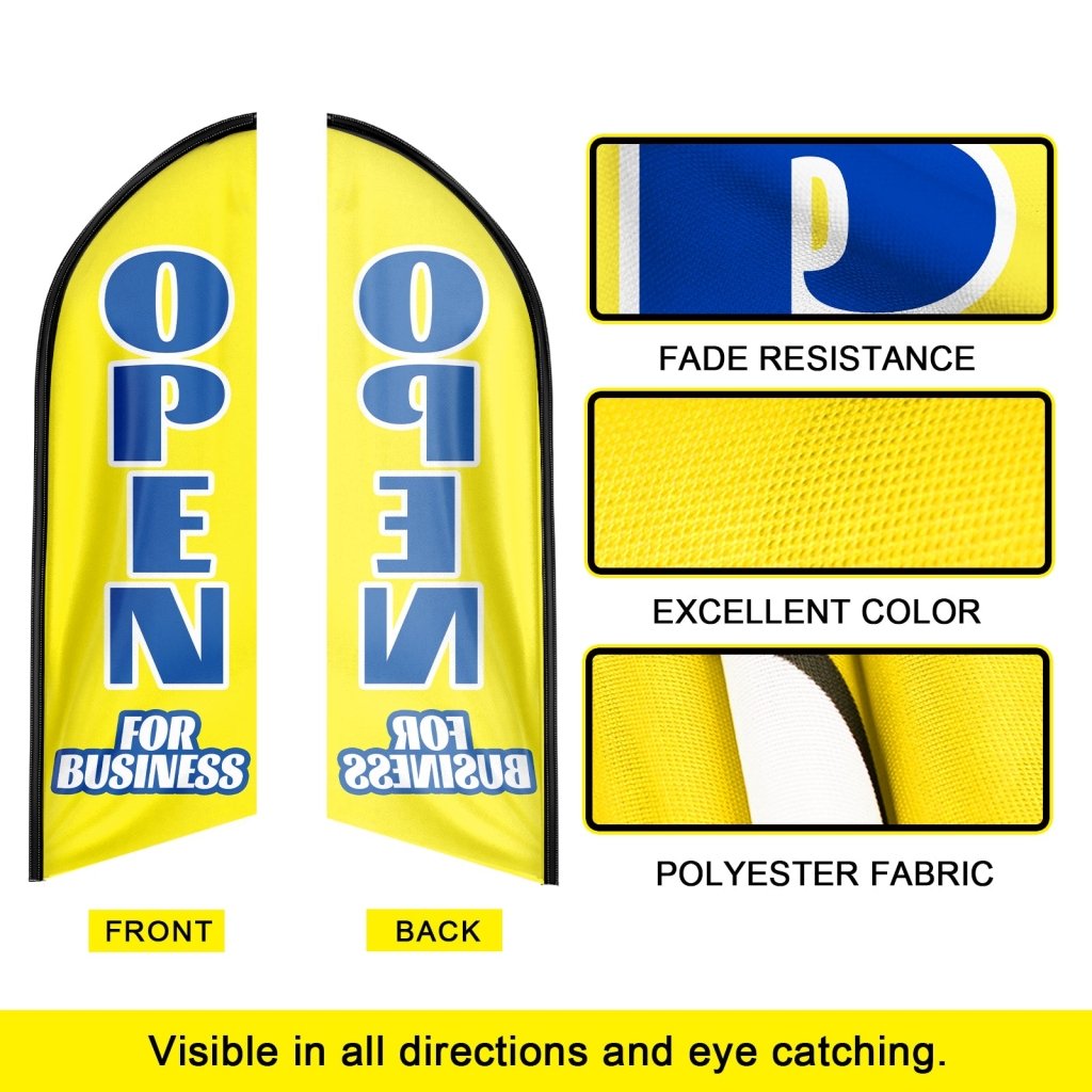 8FT Open For Business Yellow Advertising Swooper Flag(Flagpole Not Included 3.4)