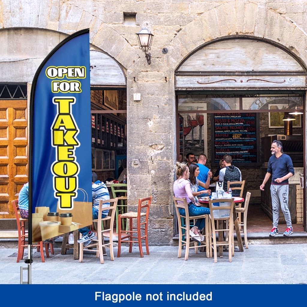 8FT Open For Take Out Blue Advertising Swooper Flag(Flagpole Not Included 3.4)