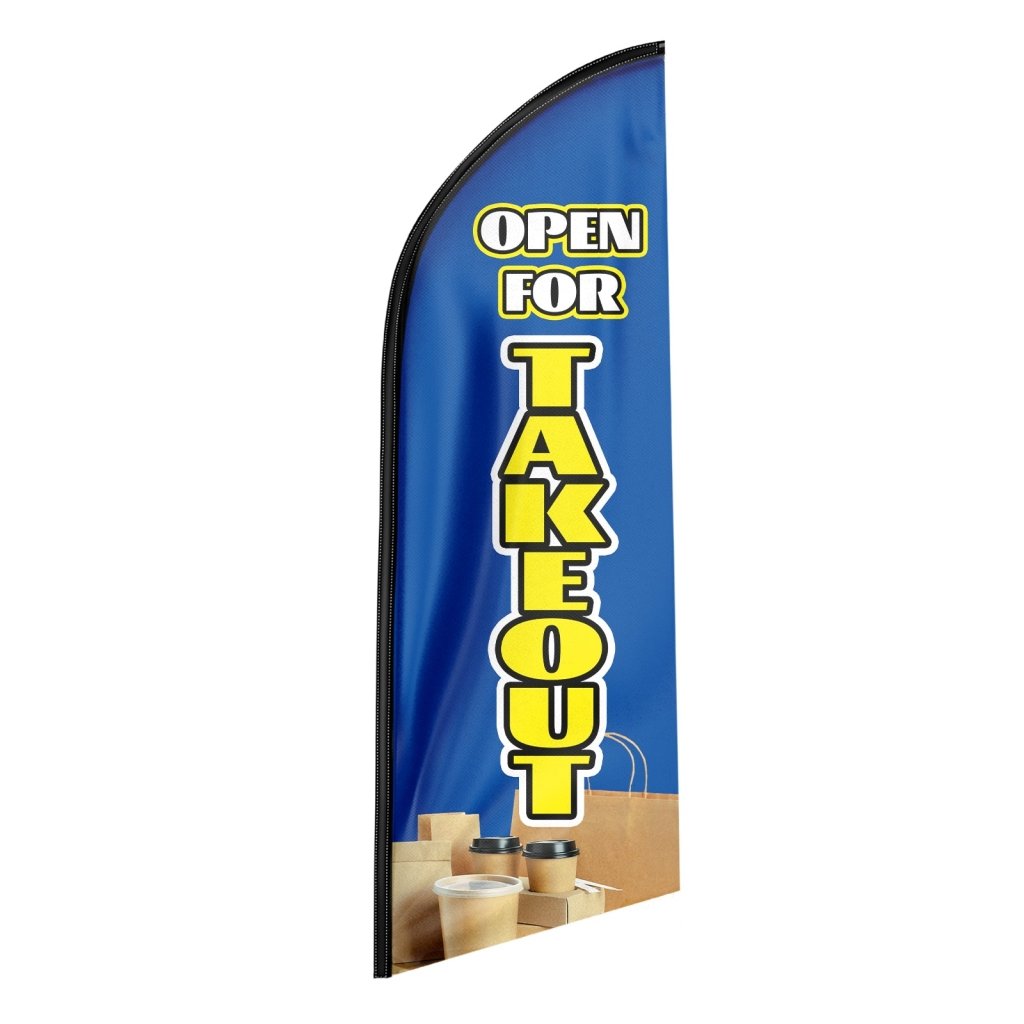 8FT Open For Take Out Blue Advertising Swooper Flag(Flagpole Not Included 3.4)