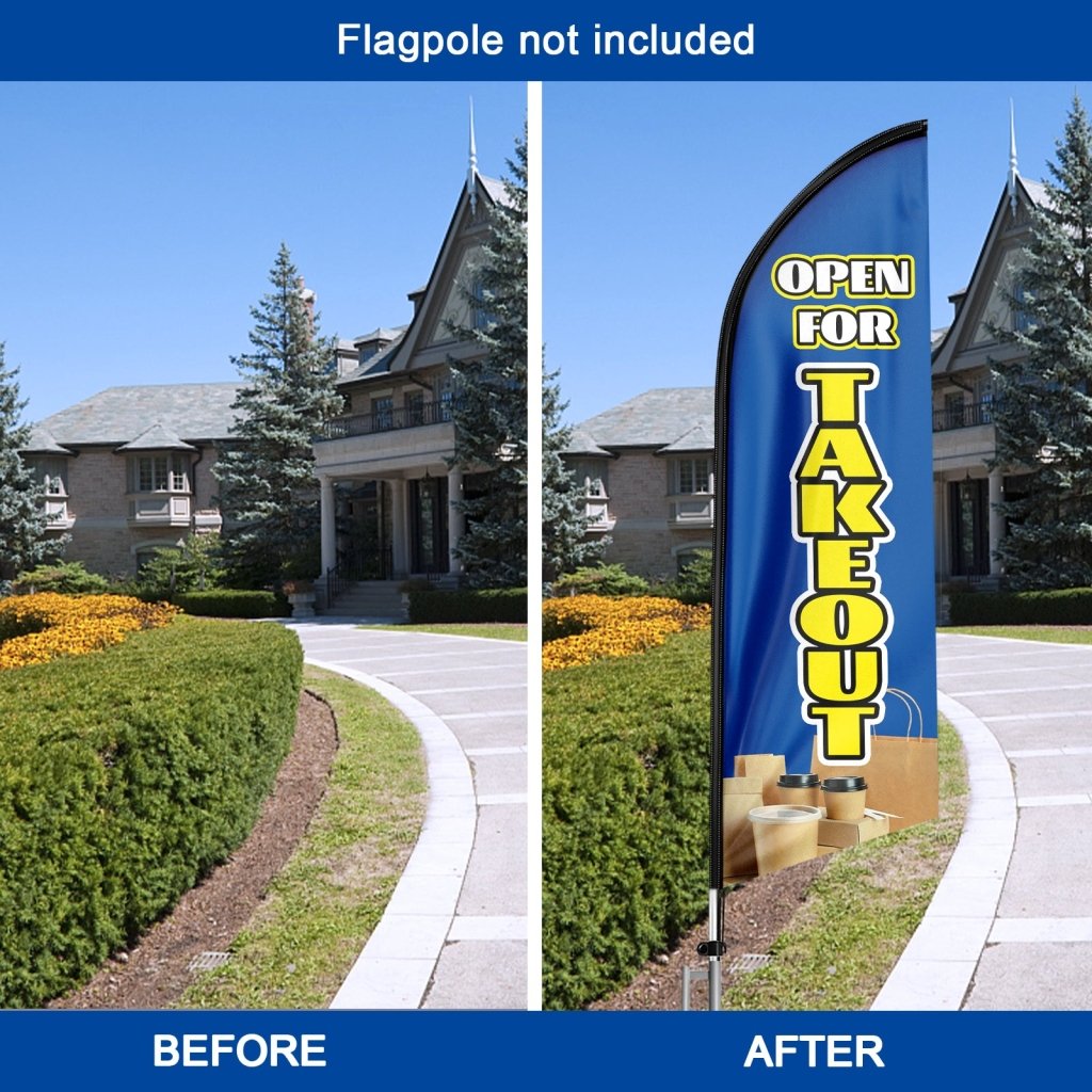 8FT Open For Take Out Blue Advertising Swooper Flag(Flagpole Not Included 3.4)