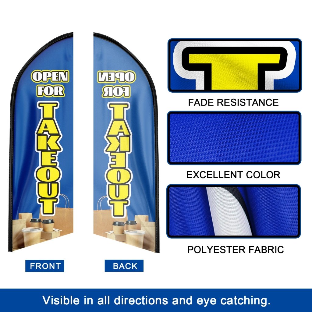 8FT Open For Take Out Blue Advertising Swooper Flag(Flagpole Not Included 3.4)