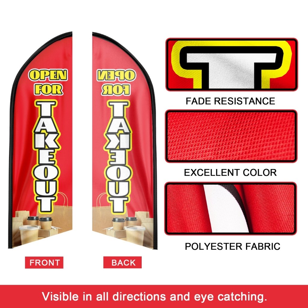 8FT Open For Take Out Red Advertising Swooper Flag(Flagpole Not Included 3.4)