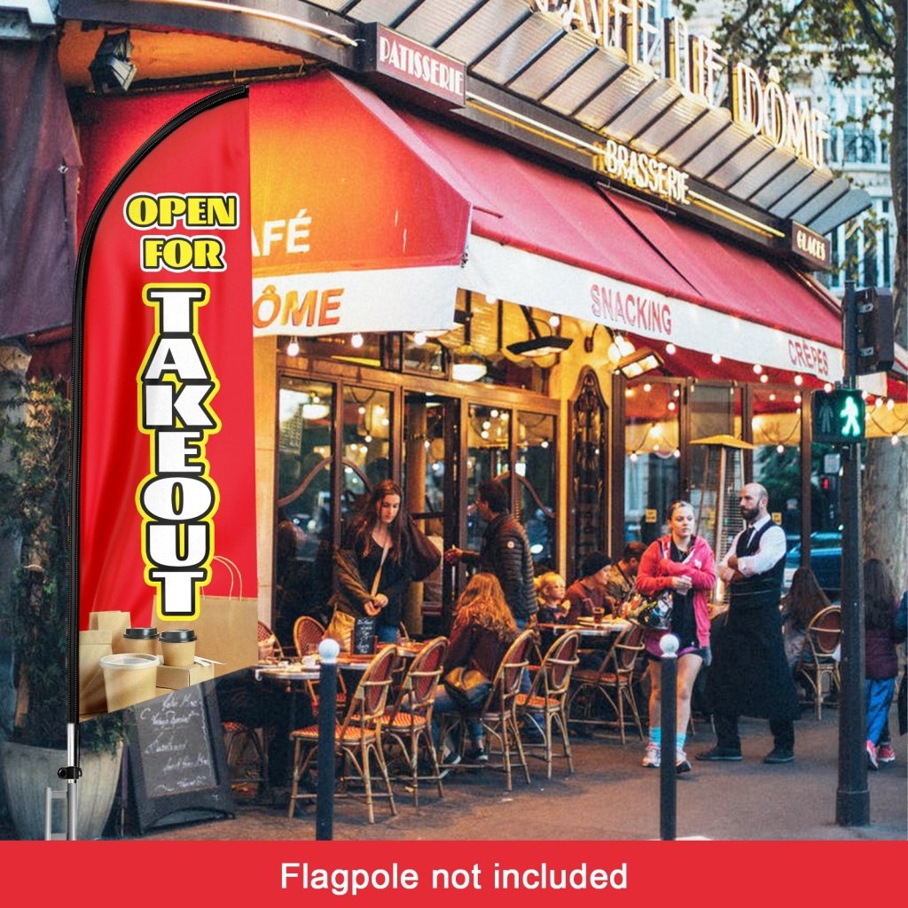 8FT Open For Take Out Red Advertising Swooper Flag(Flagpole Not Included 3.4)