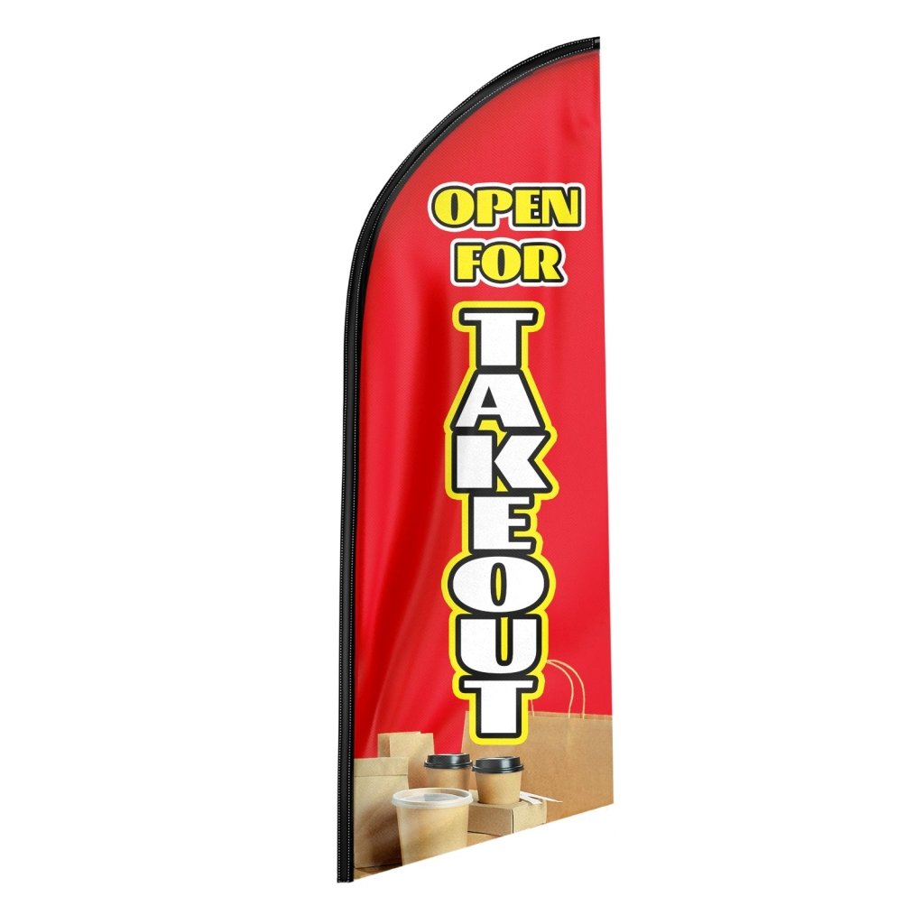 8FT Open For Take Out Red Advertising Swooper Flag(Flagpole Not Included 3.4)